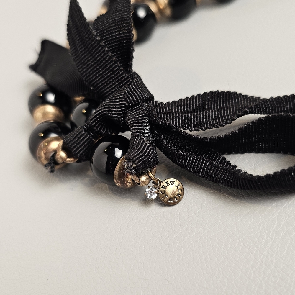 [J. CREW] Black & Gold ○● Beaded Statement Necklace with Cloth Tie - Picture 7 of 15